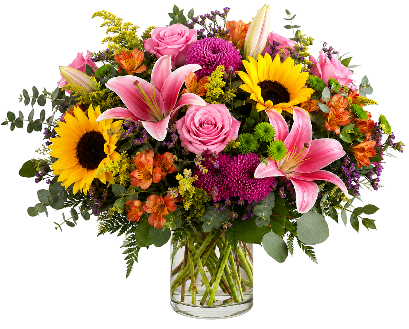 Colorful flower arrangement in a glass vase